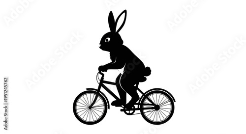 Vector illustration of a rabbit riding a bicycle, black silhouette