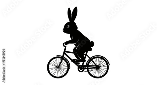 Vector illustration of a rabbit riding a bicycle in black silhouette