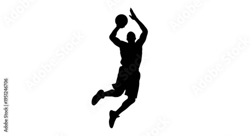 Man jumping to dunk basketball.