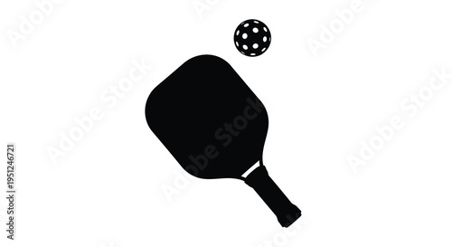 A stark black and white illustration depicts a pickleball paddle and ball in mid air showcasing the sport s equipment high quality professional
