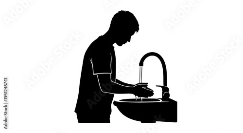 Man Washing Hands in Sink.
