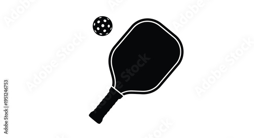 A stark black and white illustration depicts a pickleball paddle and ball representing the popular racquet sport high quality professional detailed
