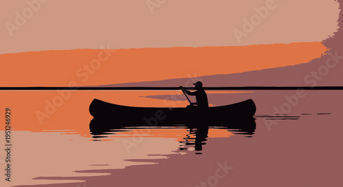 Person Paddling Canoe on Calm Water.