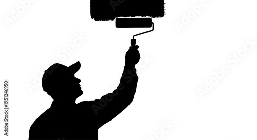 Man painting with a roller tool.