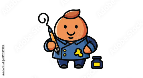 Cartoon character artist with pen and ink bottle illustration