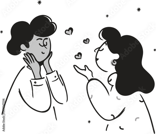 A person blowing hearts to their partner in love