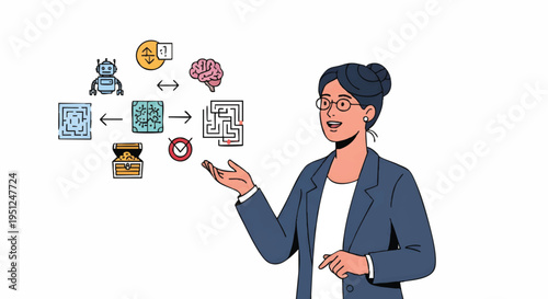 Businesswoman presenting virtual data and icons