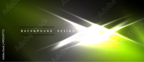 Abstract design features bright lines, gradients. Dark background contrasts vivid yellow, green hues. Modern aesthetic, dynamic composition.