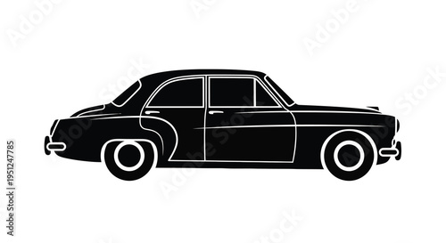 A sleek black silhouette depicts a classic vintage automobile showcasing its distinct side profile and timeless design high quality