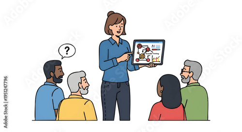 Businesswoman giving presentation to diverse group of people