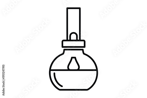 A simple line drawing of a laboratory flask with a dropper on a white background, used for chemistry experiments and scientific research.