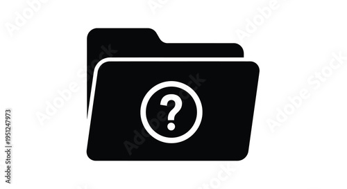 A stark black folder icon contains a white circle with a centered question mark suggesting unknown or missing files