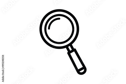 A simple black line drawing of a magnifying glass on a white background, symbolizing investigation, search, and discovery.