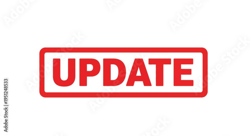 A vibrant red rectangular stamp prominently displays the word update in bold uppercase letters against a white background