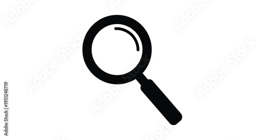 A simple black and white illustration depicts a magnifying glass commonly used for detail examination and investigation high quality