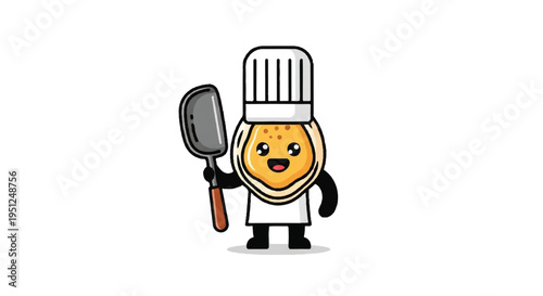 Cartoon chef character with food and spatula illustration