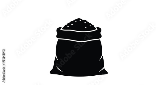 A simple black silhouette depicts a full sack or bag likely containing grain or another granular substance high quality