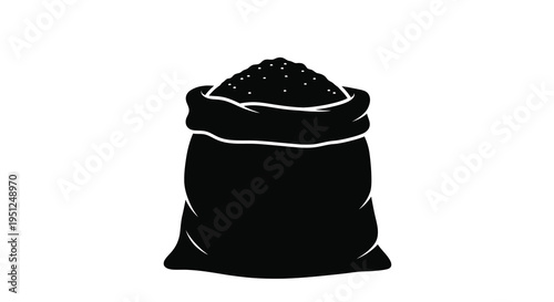 A simple black and white illustration depicts a full sack or bag likely containing granular materials high quality professional