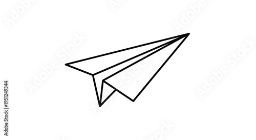 A simple black and white line drawing depicts a classic paper airplane in a side profile evoking childhood nostalgia high quality