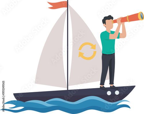 Business Leader Using Telescope on a Boat for Future Planning