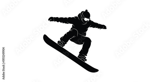 A stark silhouette depicts a snowboarder mid air executing a trick with dynamic movement and skillful precision high quality professional