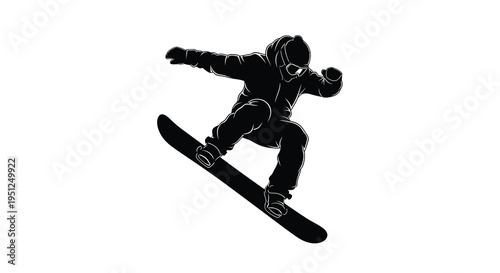 A dynamic silhouette depicts a snowboarder mid air executing a trick with impressive agility and style on snow high quality