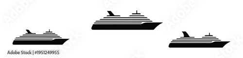 Cruise ship silhouettes set with three different luxury ocean liners on white background for travel