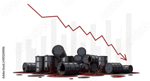 Oil Price Decline - Barrels and Downward Trend.