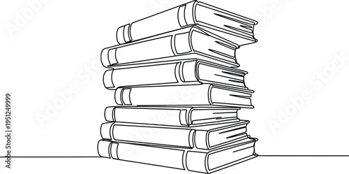 Line art of books stacked neatly on top of one another, rendered in a simple black outline. The design evokes themes of knowledge and education, with a minimalistic, clean approach