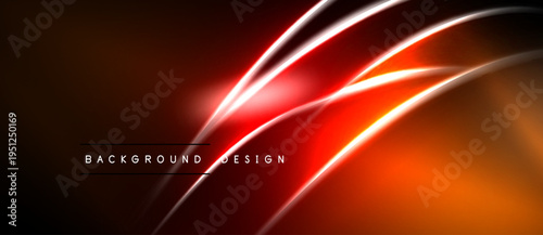 Abstract vibrant design. Orange, red glows create dynamic flow. Dark background emphasizes bright lines, curves. Modern visual element.
