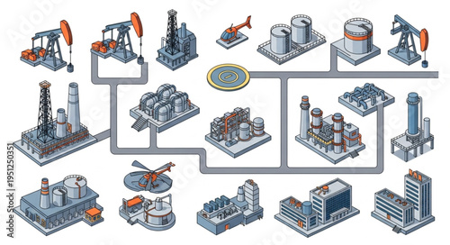 Isometric Oil and Gas Industry Complex - A Detailed Overview of Production and Processing.