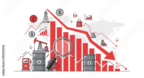 Economic Downturn Illustrated with Oil and Financial Charts.