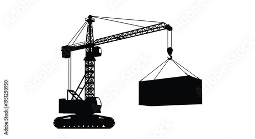 A stark silhouette of a large construction crane lifting a rectangular container showcasing industrial power high quality professional detailed