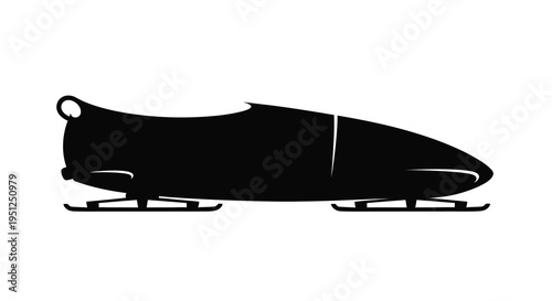 A stark black silhouette depicts a bobsled streamlined for speed resting on its runners high quality professional detailed modern