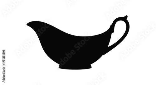 A striking silhouette depicts a classic gravy boat showcasing its elegant curves and functional design in black high quality