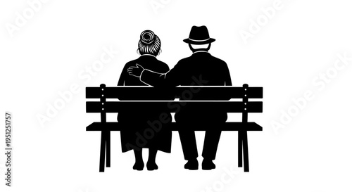 Elderly couple sitting on bench together.