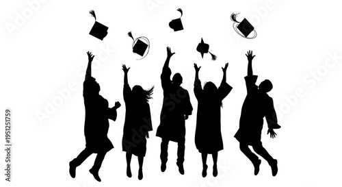 Silhouettes of people throwing graduation caps.