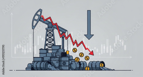 Oil Price Decline - Illustrated Representation of Economic Downturn.