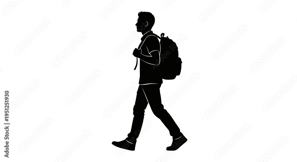 Fotografi Man walking with backpack on.