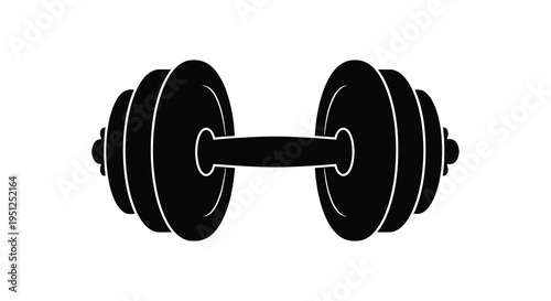 A simple black and white illustration depicts a classic dumbbell a common piece of fitness equipment used for strength training