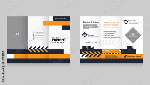 Freight Transport Brochure Template with Logistics Trucking Infographic Layout Vector