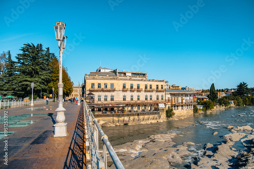 View on the Rioni River and the White bridge in Kutaisi, Georgia