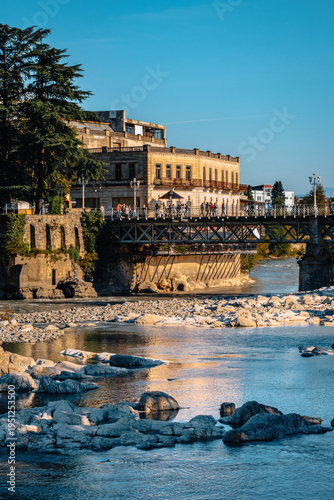 View on the Rioni River and the White bridge in Kutaisi, Georgia