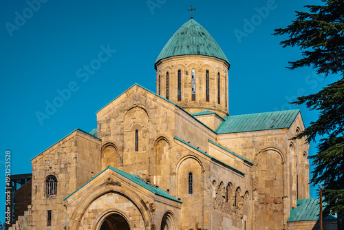 View on the Bagrati Cathedral with the end of the afternoon light, in Kutaisi, Georgia