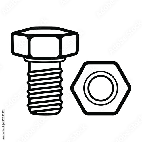 Industrial hex bolt and nut fastener set isolated on white background precision engineered metal hardware for construction and mechanical assembly secure connection elements