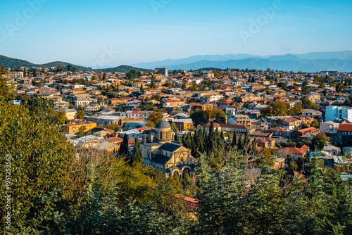 View on the city of Kutaisi and the Holy Annunciation orthodox church in Georgia