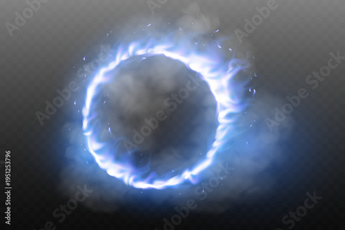 Glowing blue fire ring with smoke and magical light energy circle effect