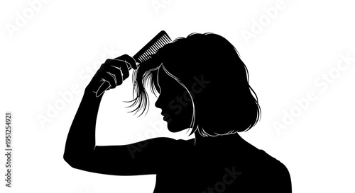 Woman styling her hair with comb.