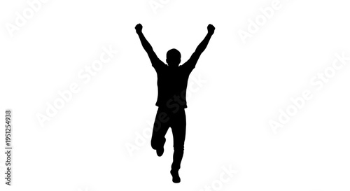 Man jumping with arms raised high.