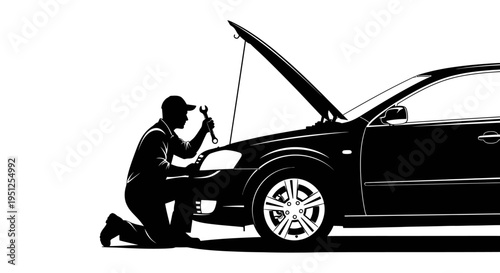 Man checking car engine problems.